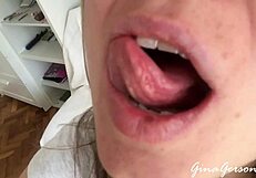 A young skinny blonde amateur explores homemade tongue and saliva techniques with a teen friend in a casual setting
