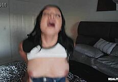 Watch This Hot Latina Get Her Tits and Pussy Painted with Cum!