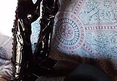 Total Black With Fishnets Pantyhose And Boots Over The Knee