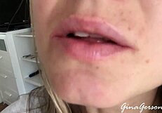 A young skinny blonde amateur explores homemade tongue and saliva techniques with a teen friend in a casual setting