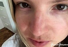 A young skinny blonde amateur explores homemade tongue and saliva techniques with a teen friend in a casual setting