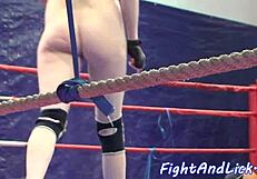 Bigtitted euro lesbians wrestle passionately on the floor