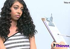 Petite 18+ Black Teen Shoplifter Deepthroats In Office