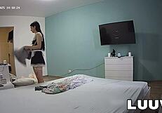 two girls turn room cleaning into a real amateur movie in maid uniforms