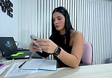 my boss and i fucked the nerd delivery guy in a wild threesome at the office, leaving us full of his cum - daniela, andrea, salome gil, pipe boy