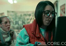 These nerdy lesbians blinded by science with hot virtual milf big tits scissoring