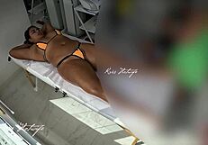 Brazilian Brunette Teases Masseur with Slutty Bikini, Revealing Pussy During Massage
