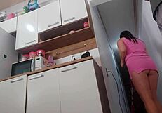 The wife takes a risk, having sex with her husband's friend in a homemade setting, exploring forbidden desires.