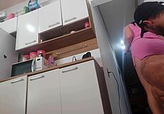 The wife takes a risk, having sex with her husband's friend in a homemade setting, exploring forbidden desires.