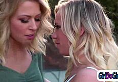 blonde wife cheats with hot poolgirl in intense facesitting