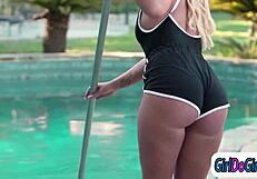 blonde wife cheats with hot poolgirl in intense facesitting