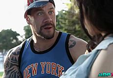 Muscular guy fucks busty Spanish student in doggystyle and missionary