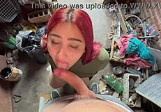 Wow, my big ass wife pays debt in mechanic shop!