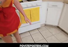 Povstepsisters - lilly bell sucks her little 18+ alex jetts cock in the kitchen and then swallows down his big load of cum