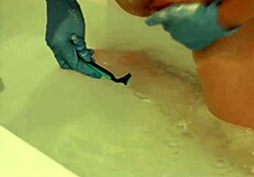 shaving my pussy while wearing rubber gloves, feels so smooth