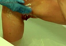 shaving my pussy while wearing rubber gloves, feels so smooth