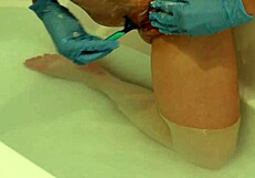 shaving my pussy while wearing rubber gloves, feels so smooth