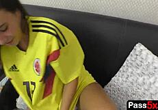 Step brother desperately needs his lucky colombia shirt for copa america, but horny step sis demands intense fucks.