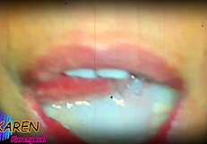 karen plays with more cum in mouth slow motion