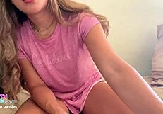 The pretty latina teen 18+ masturbates with dildo bent over and reaches orgasm. She gives joi the panty bank - used panties