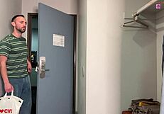 Food Delivery Interrupts Thick Latina's Yoga Session