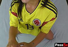 Step brother desperately needs his lucky colombia shirt for copa america, but horny step sis demands intense fucks.