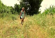 kinky petite 18+ lesbian teen 18+s make each other cum as they play with their sex toys outdoor