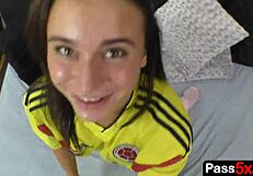 Step brother desperately needs his lucky colombia shirt for copa america, but horny step sis demands intense fucks.
