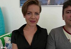 The gorgeous wife Sasha Zima bangs a big-dicked stud while her cuckold husband looks on.