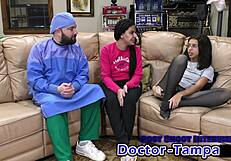 hey, dr tampa helps constipated alix avery with her first enema backstage.