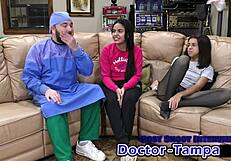 hey, dr tampa helps constipated alix avery with her first enema backstage.