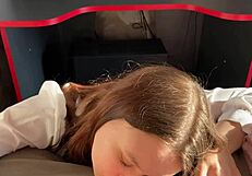 Stepdaughter distracts stepfather from computer game with expert dick sucking and swallowing