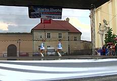 two nice majorettes perform cheerleading routines