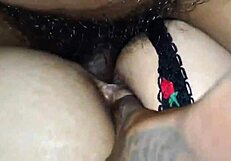 I move the thong to the side and fuck her hard!