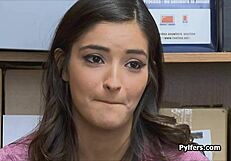 Teen Latina Spreads Wide in Excited Pleasure for Mall Security's Big Cock