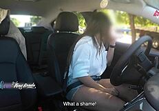 hot wife thay ksada shows off in car for stranger lets him touch english subtitles