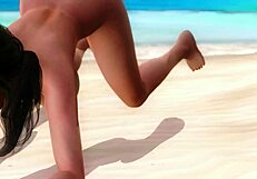 Sayuri teases with big ass on private beach in close up