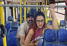 student bent over for public bus fuck