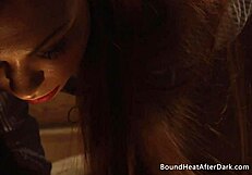 Sensual lesbian slave fingering herself and sniffing madames panties