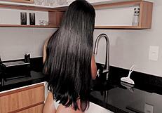 Skinny petite girl cleans cum off big dick in first anal with candy debby.