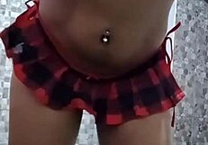 Married woman strips sensually in miniskirt and skirt, POV tattooed beauty teasing amateurs