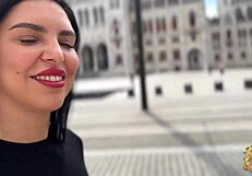 Kira queen strips slowly, but her fuck with tourist is raw on sofa