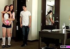 Milf and teen 18+ give a double blowjob