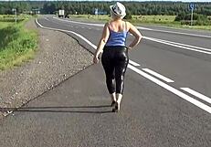 Big Ass In Leather Leggings Stretches Tight For Solo Play