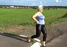 Big Ass In Leather Leggings Stretches Tight For Solo Play