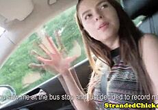 stranded russian with big tits in car