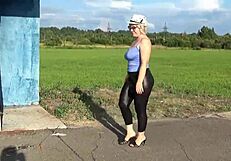 Big Ass In Leather Leggings Stretches Tight For Solo Play