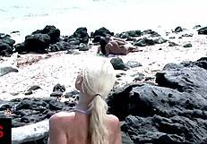 Amazing Girl Fucks With A Black Man On The Beach While Another One Watches.