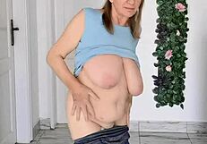 busty braless gilf mariaolds sporty groove strip dancing in style