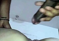 Blanquita gets fucked from behind while playing with dildo